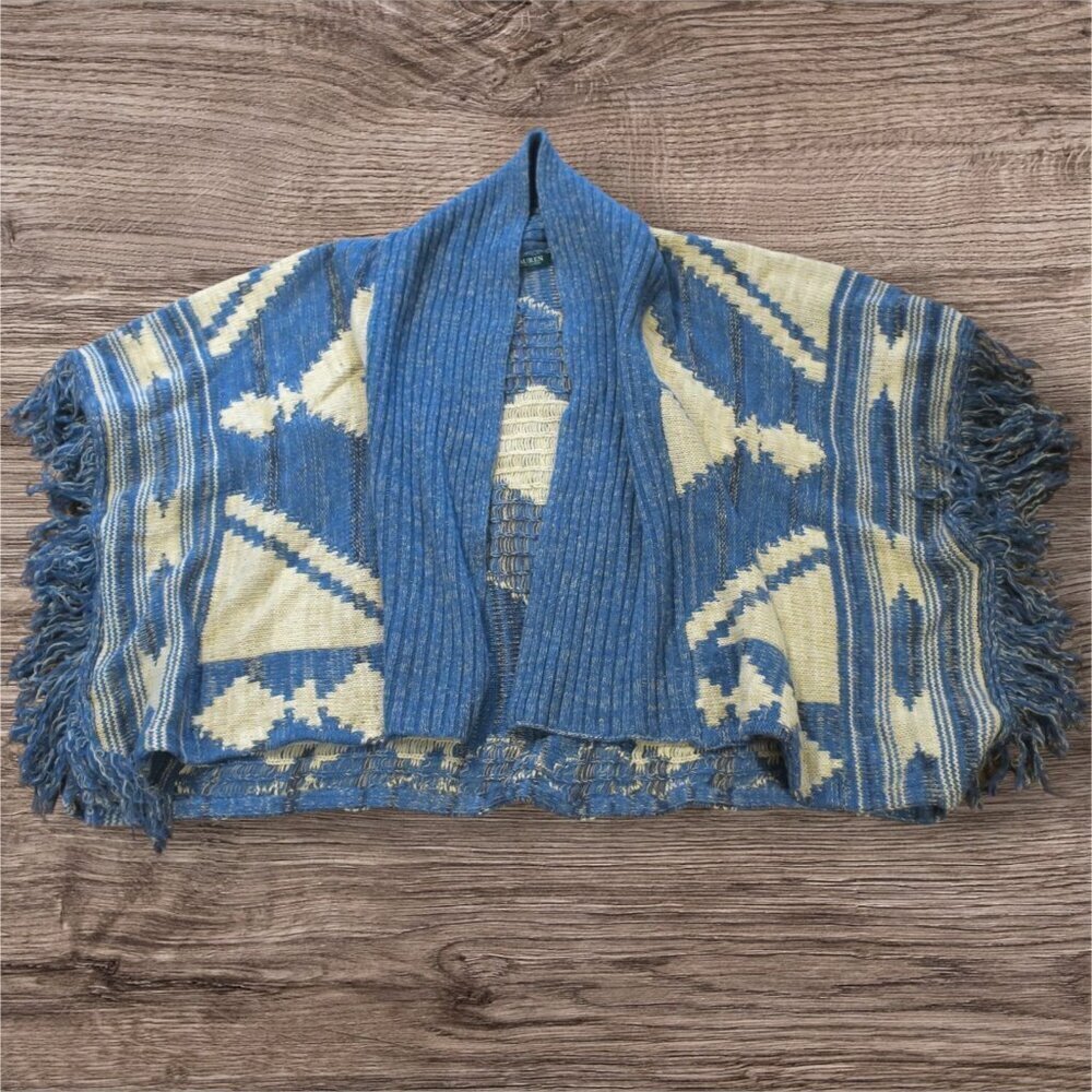 Ralph Lauren Cardigan Sweater Western Aztec Poncho Southwestern Fringe Medium MP - Picture 4 of 6